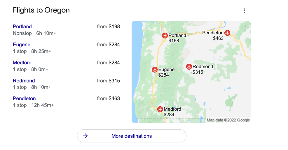 Basic Google Flights SERP feature