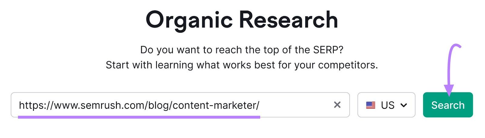 Organic Research tool search bar