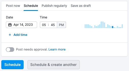 Schedule your posts and see insights into the best time for publication from this screen.