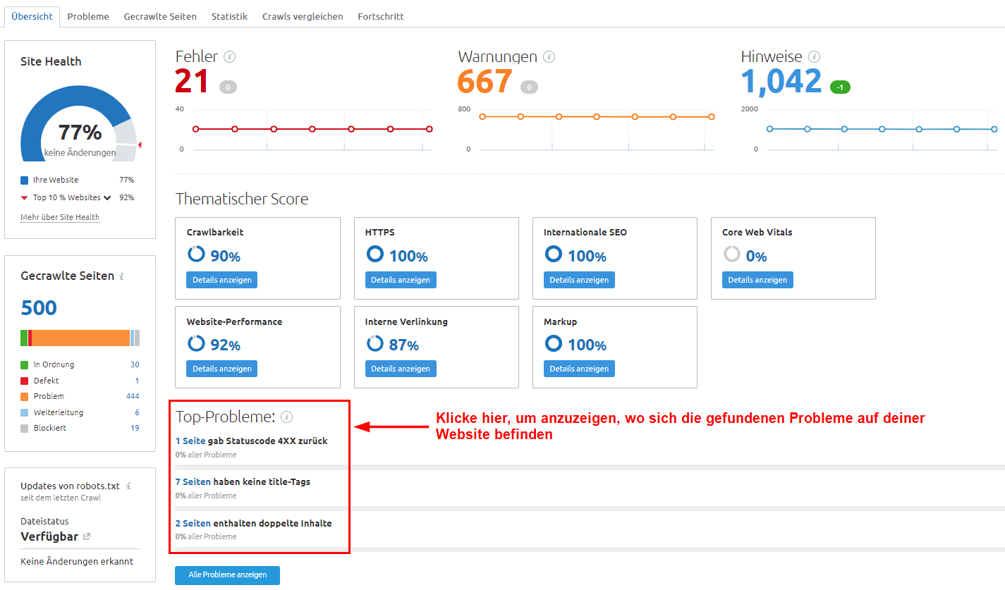 Screenshot: Semrush Site Audit