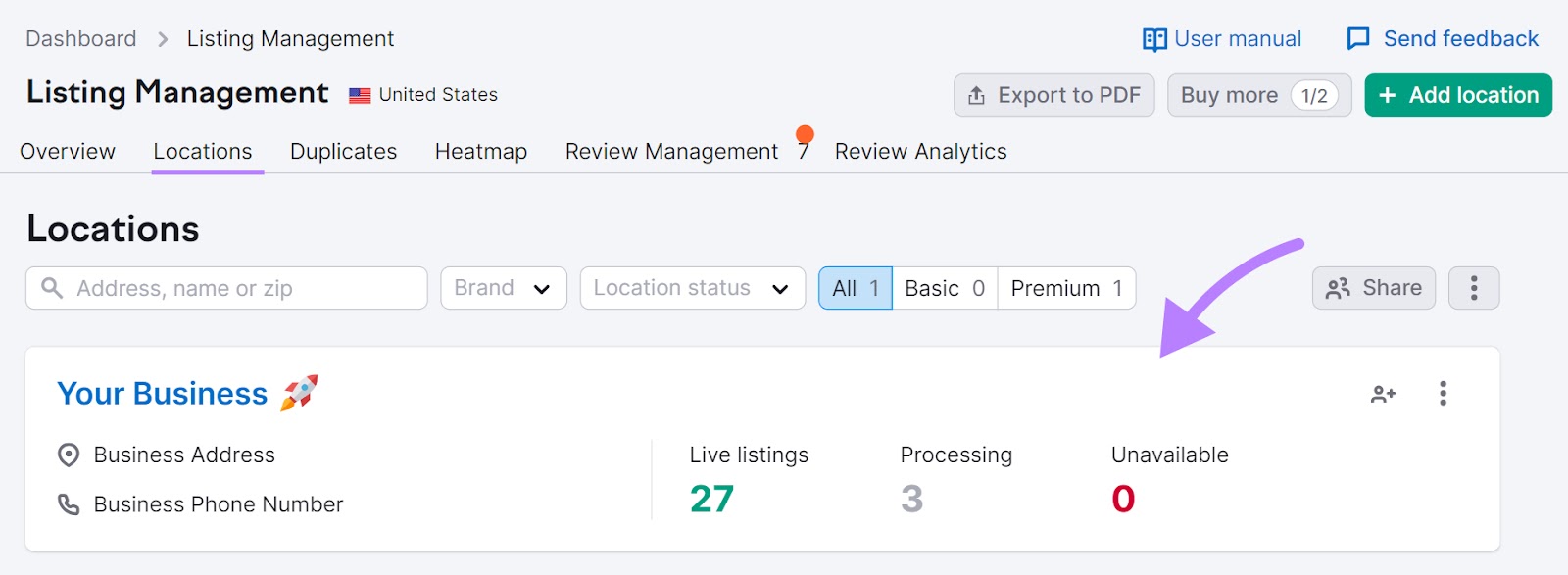 Live listings in Listing Management