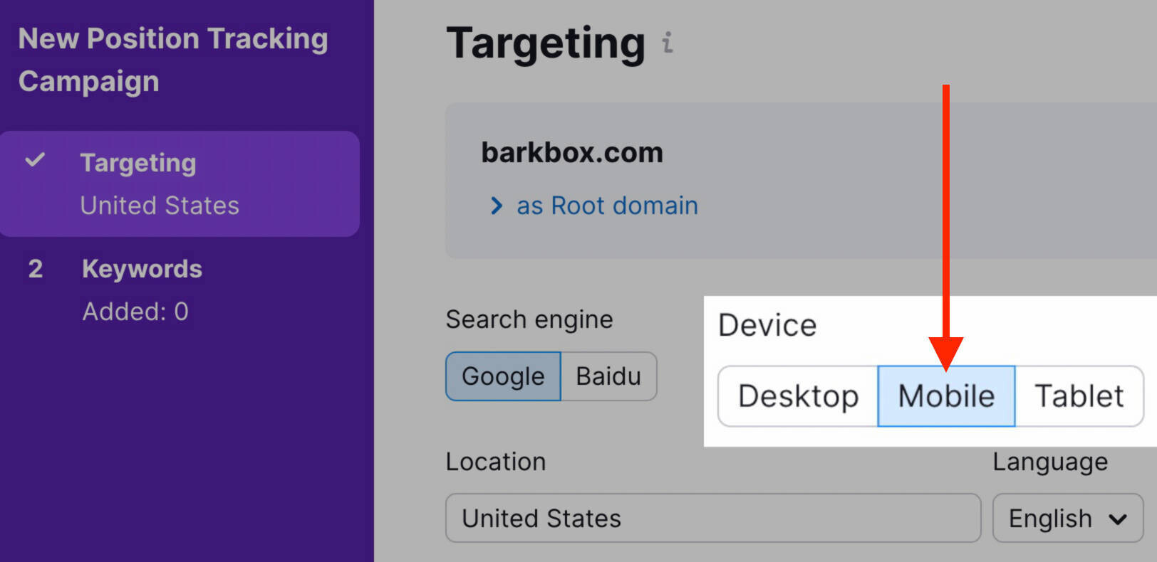 mobile targeting toggle