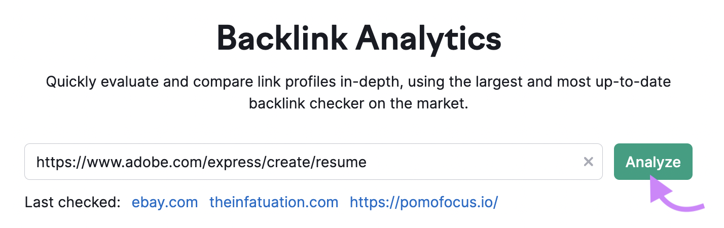 Backlink Analytics tool