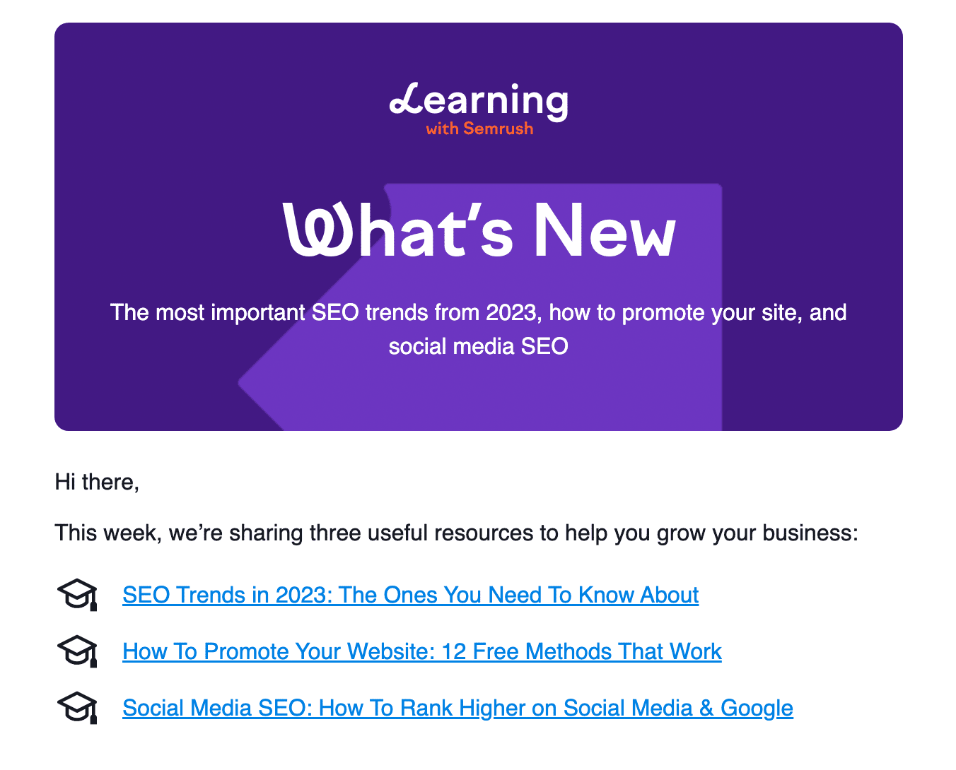 Semrush’s Educational Newsletter email