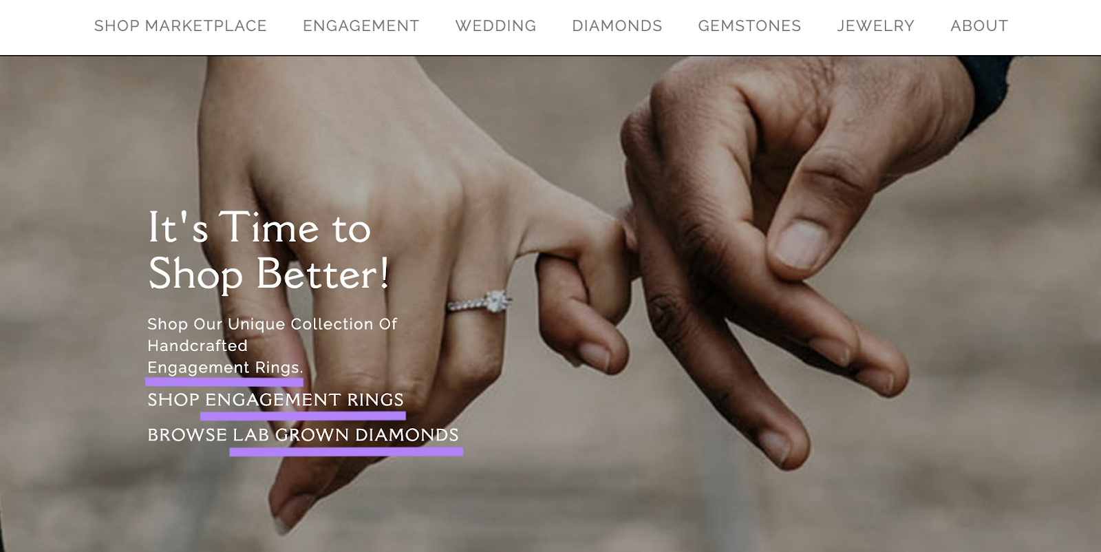 Landing page of lab grown diamond rings ad with keywords highlighted