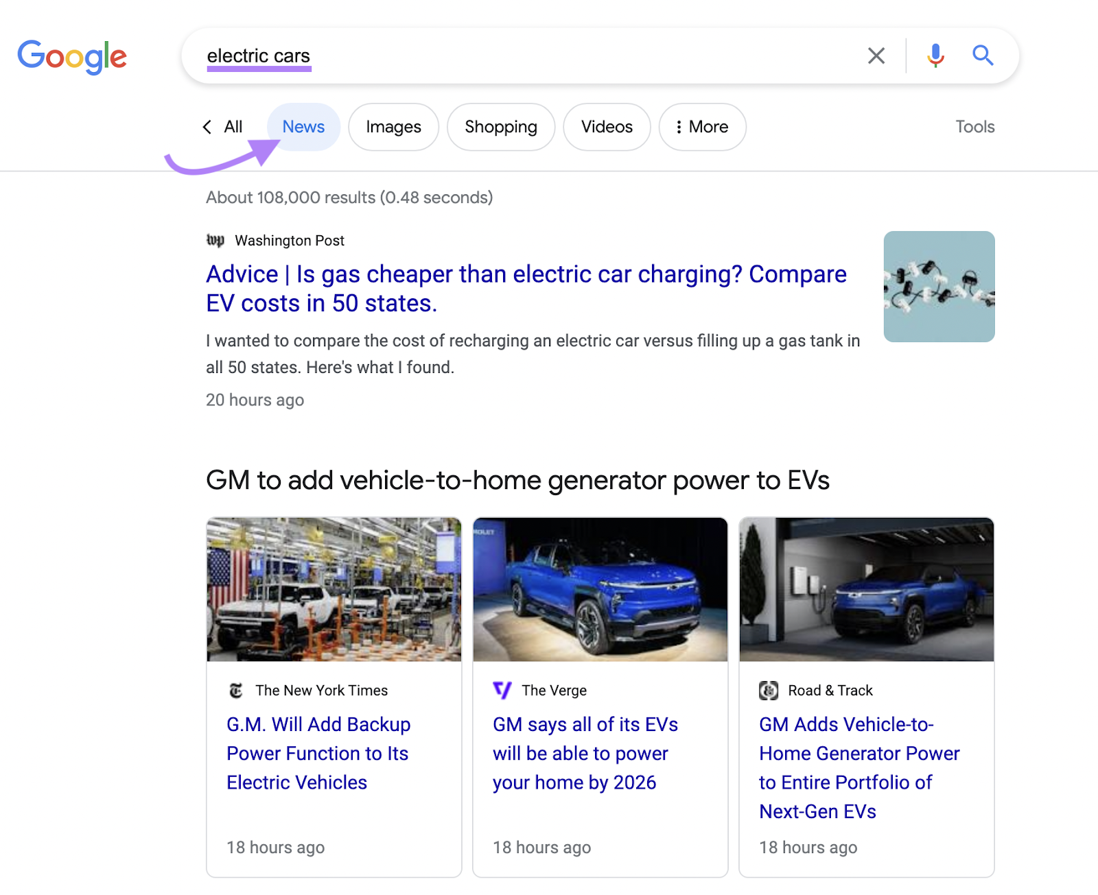 “News” tab in Google SERP