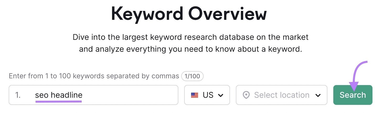 "seo headline" search in Keyword Overview tool