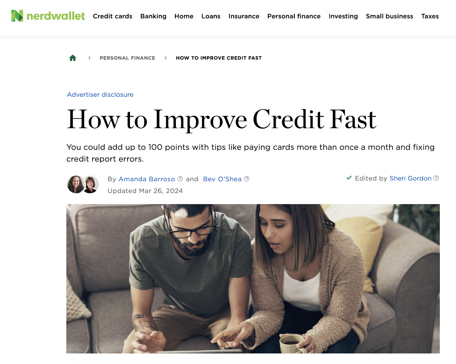 Nerdwallet's ymyl article "How to Improve Credit Fast"