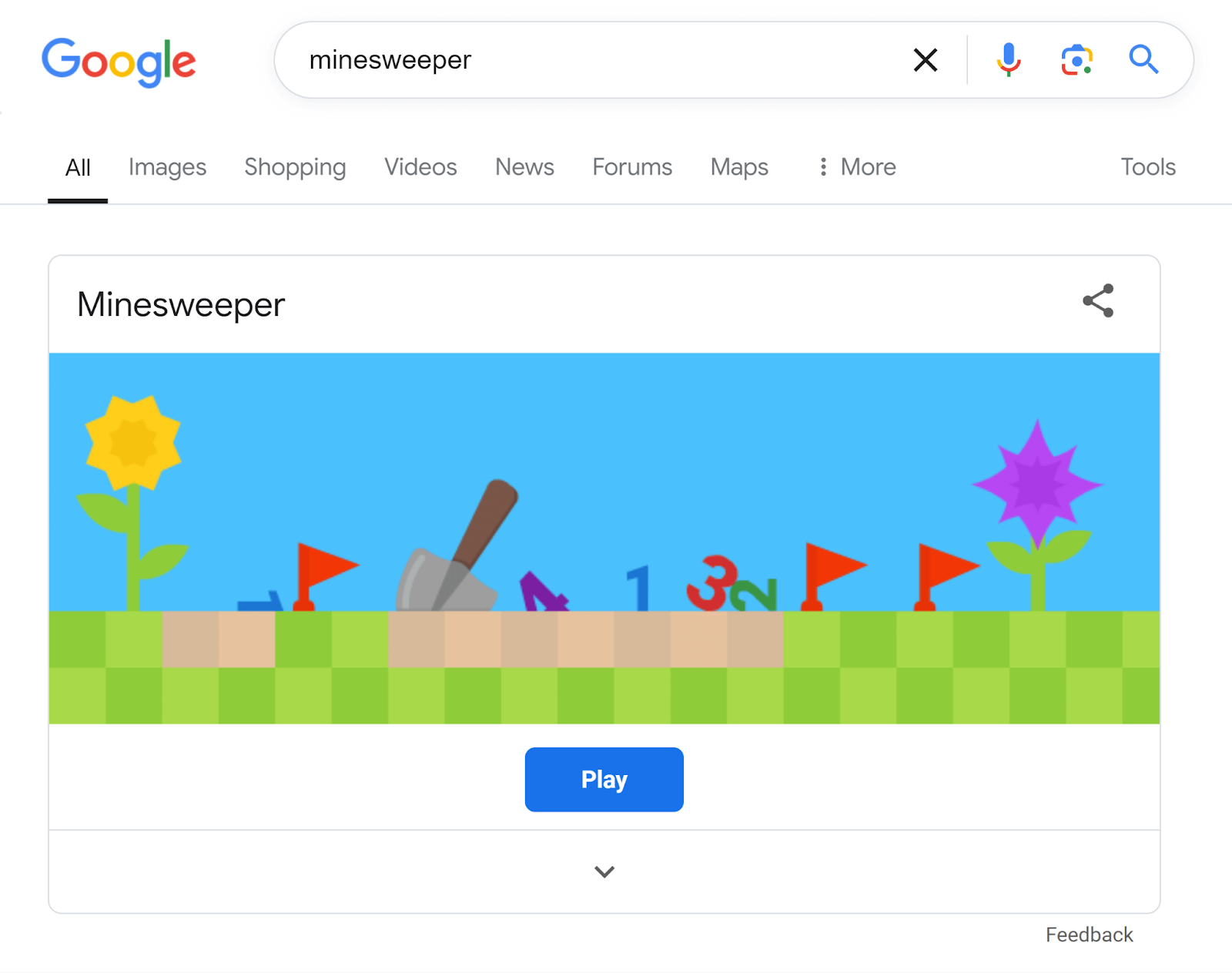 Google SERP for 'minesweeper'