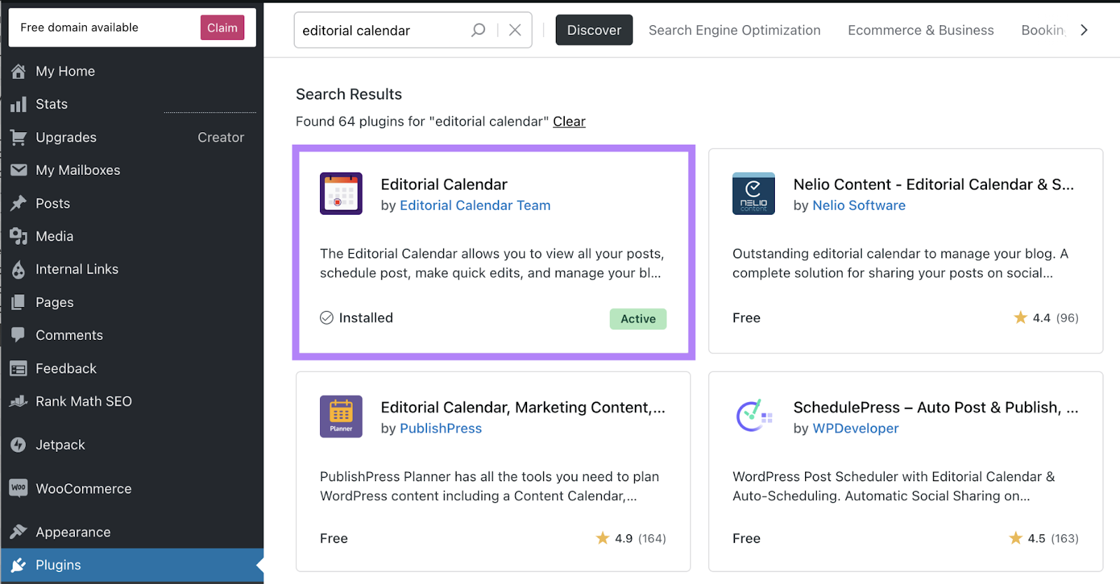 Editorial Calendar plugin highlighted