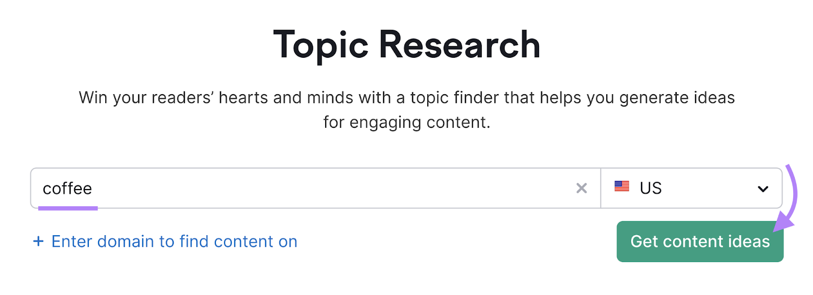 "coffee" entered into the Topic Research search bar