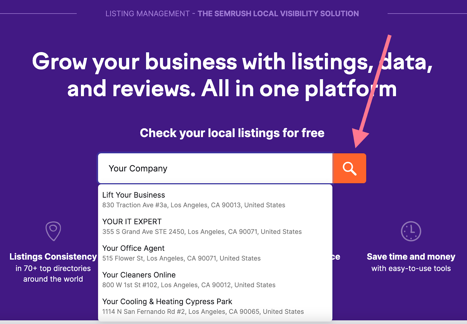 Semrush’s Listing Management