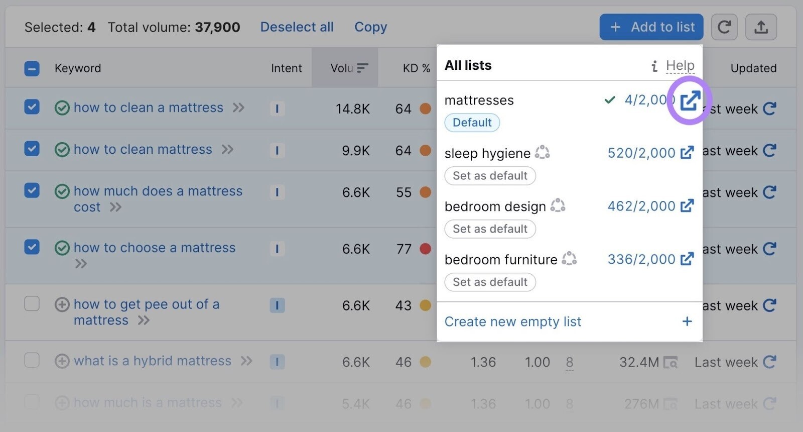 what to press to open your keyword list