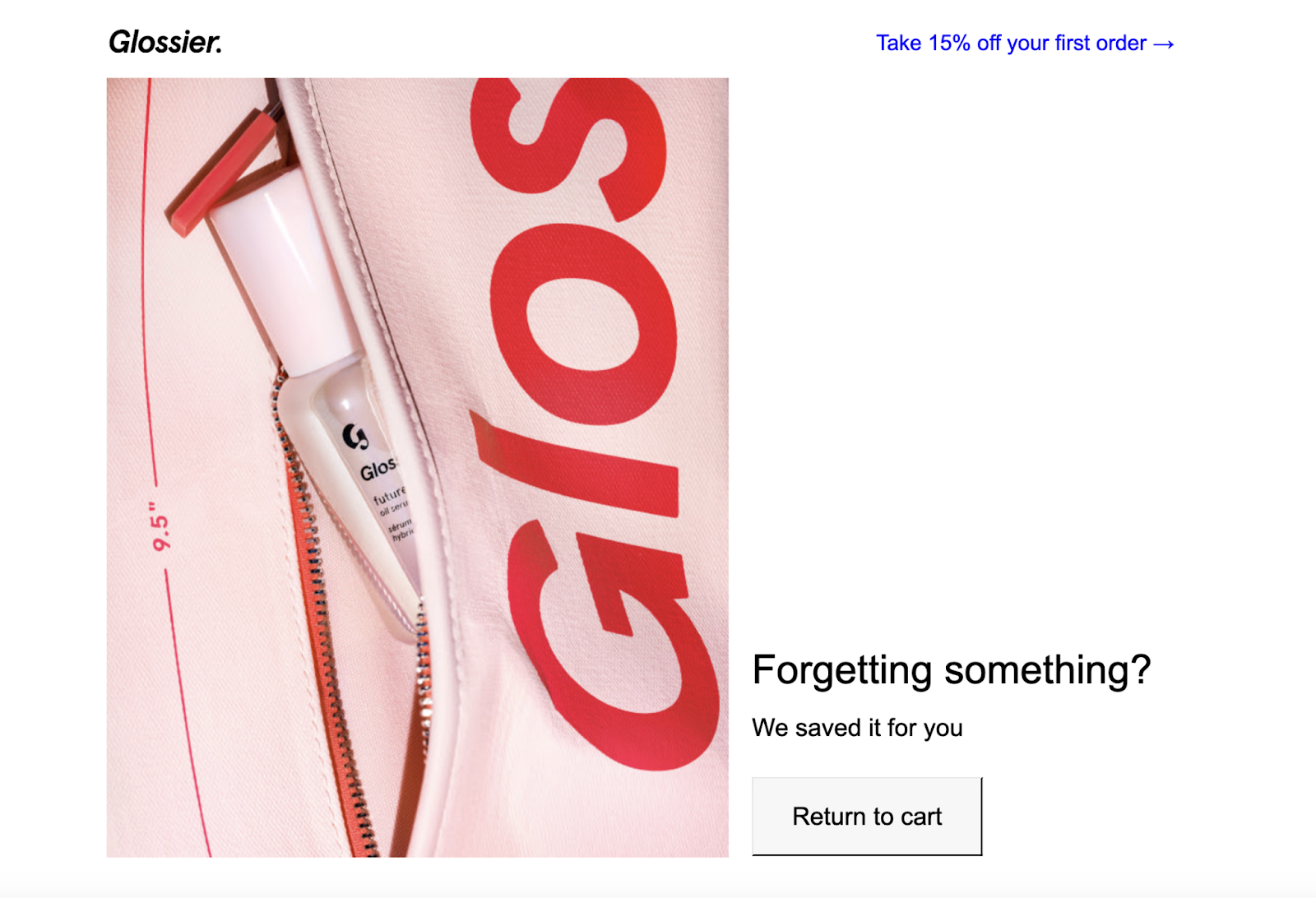 return to cart email from a beauty brand shows an image of the product and return to cart call to action button