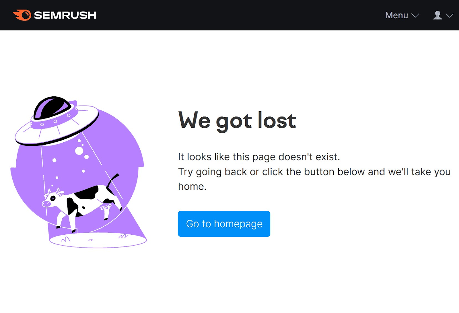 "We got lost" page on Semrush's site