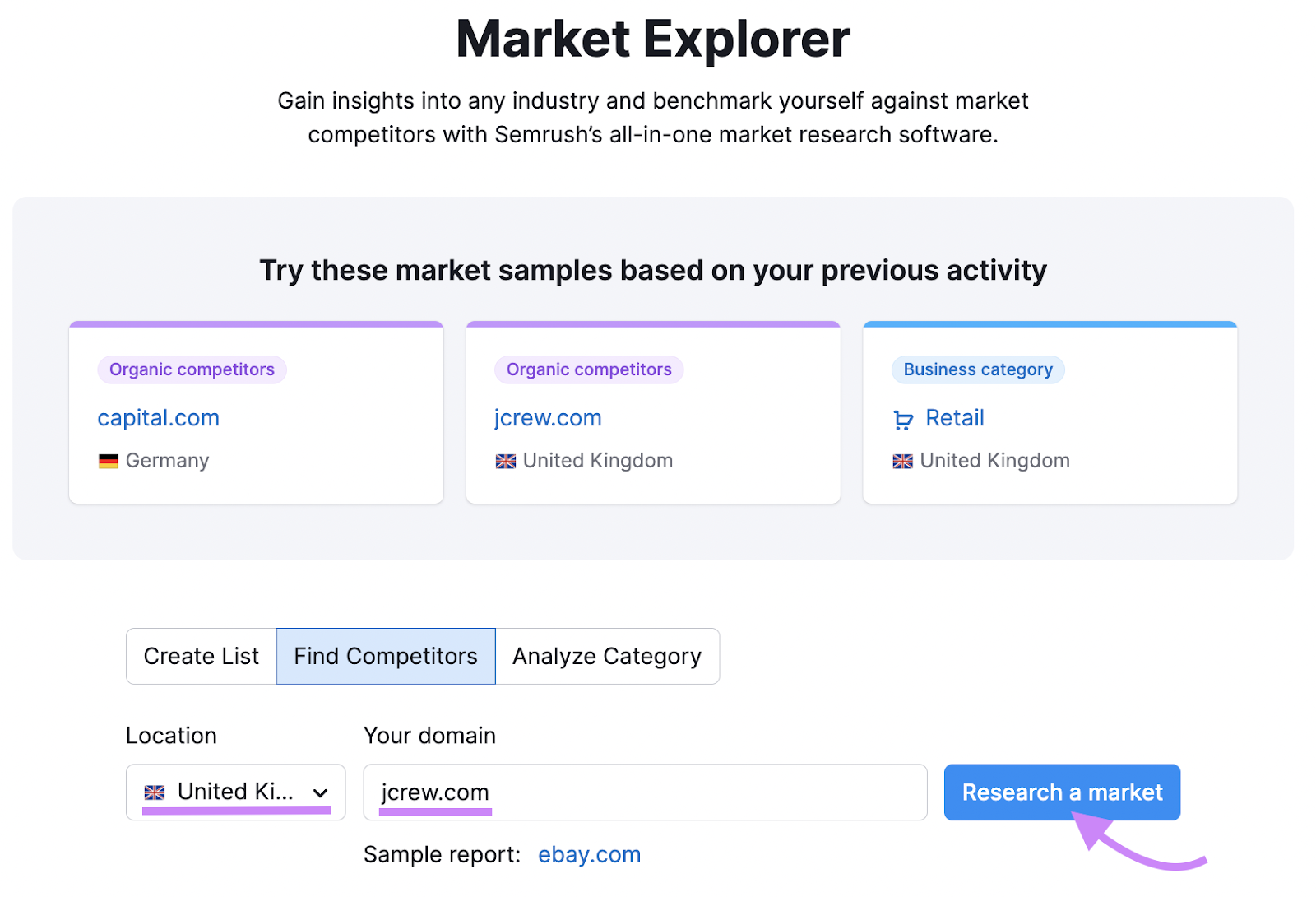 Market Explorer tool search bar