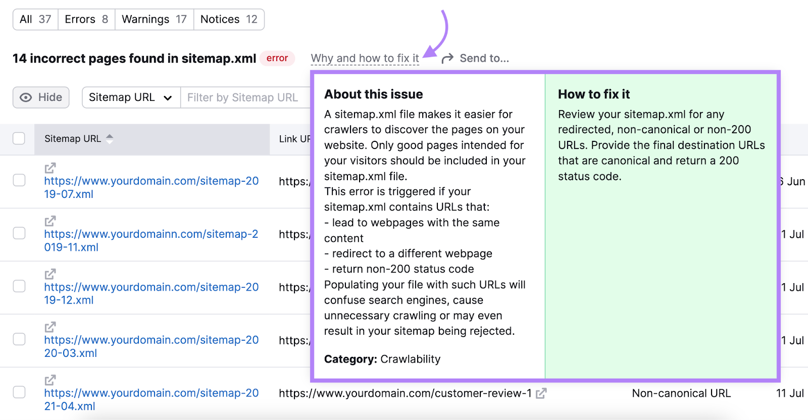 why and how to fix incorrect sitemap issues pop up