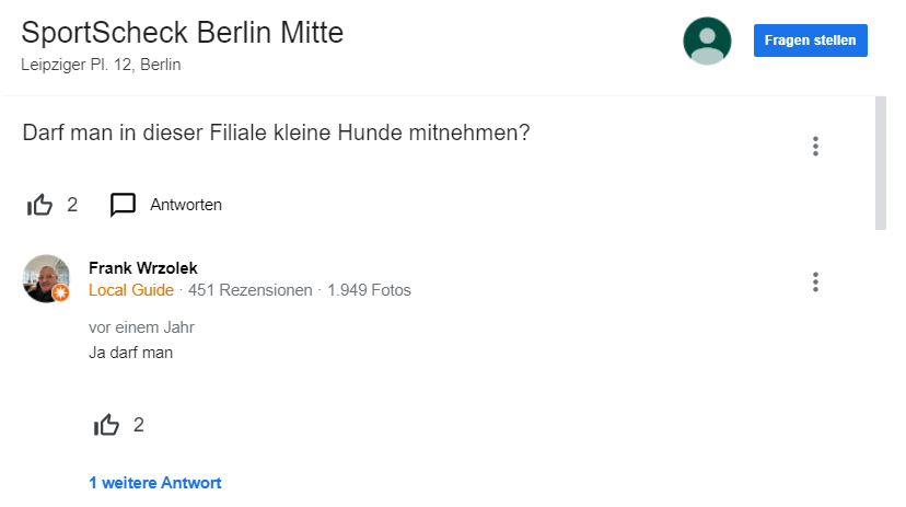 Fragen und Antworten zu Unternehmen bei Google