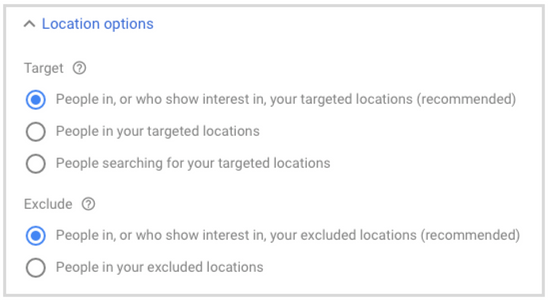 Google Ads - Location Options