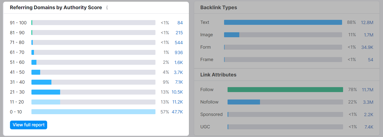 "Referring Domains by Authority Score" section of the report