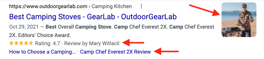 OutdoorGearLab rich snippet