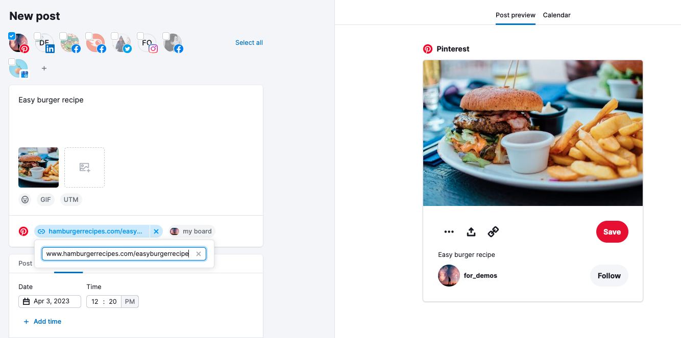 Preview your Pinterest post on the New post screen.