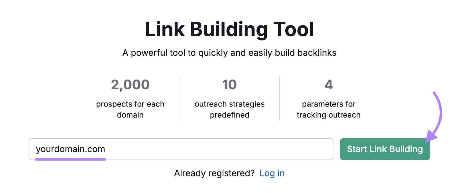 domain entered into Link Building Tool