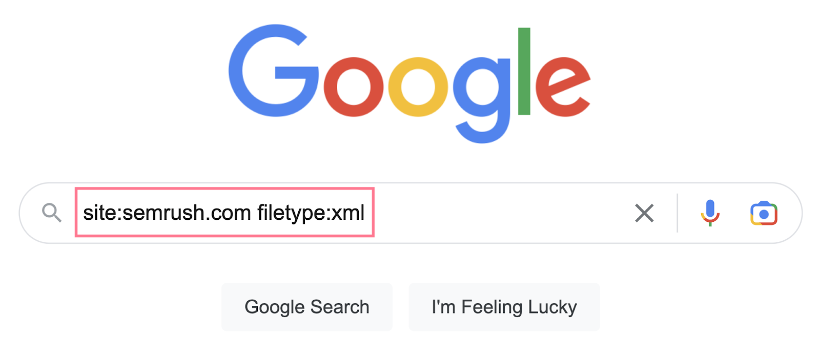 search operator in google looks like "site:semrush.com filetype:xml"