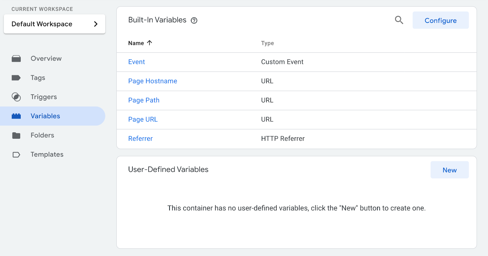 variables overview in gtm