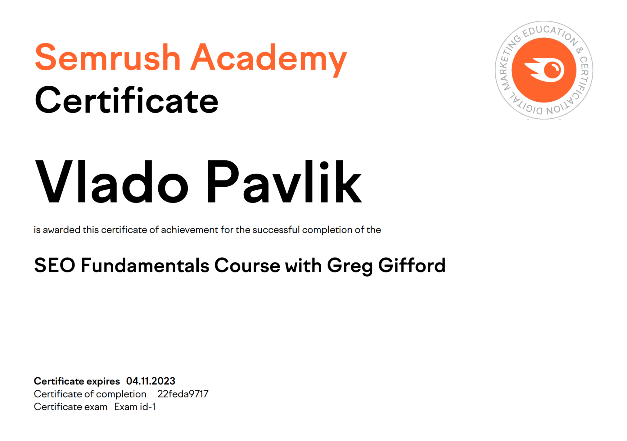 semrush academy certificate