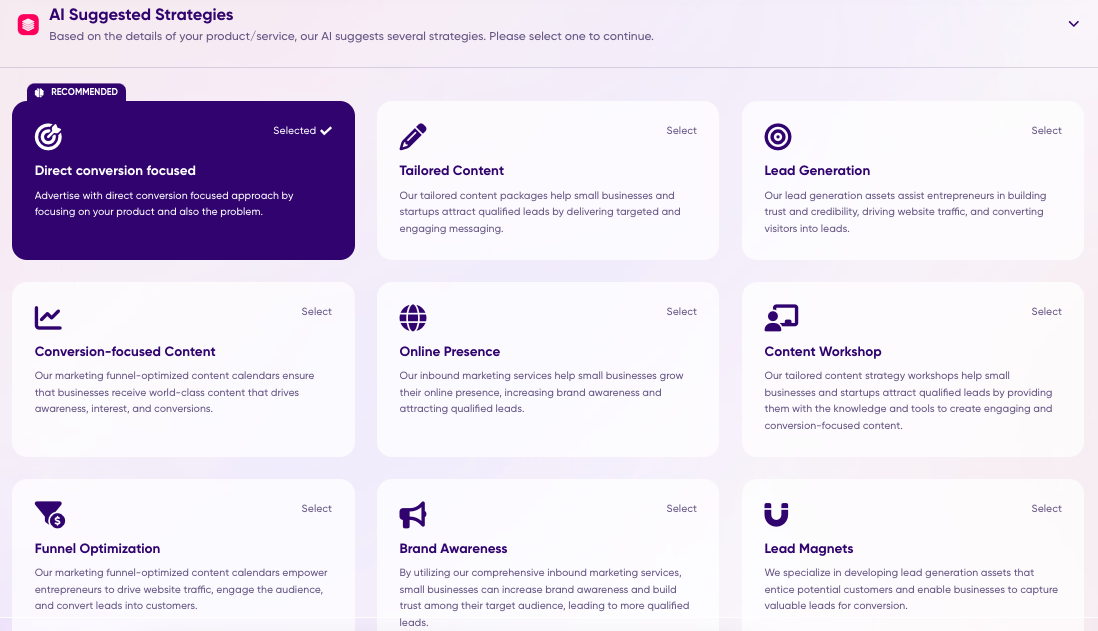 AI suggested ad strategies in Adcreative.ai