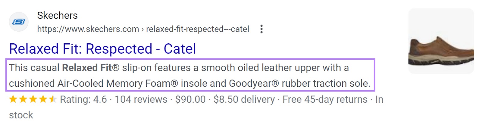 A meta description optimized for a product page