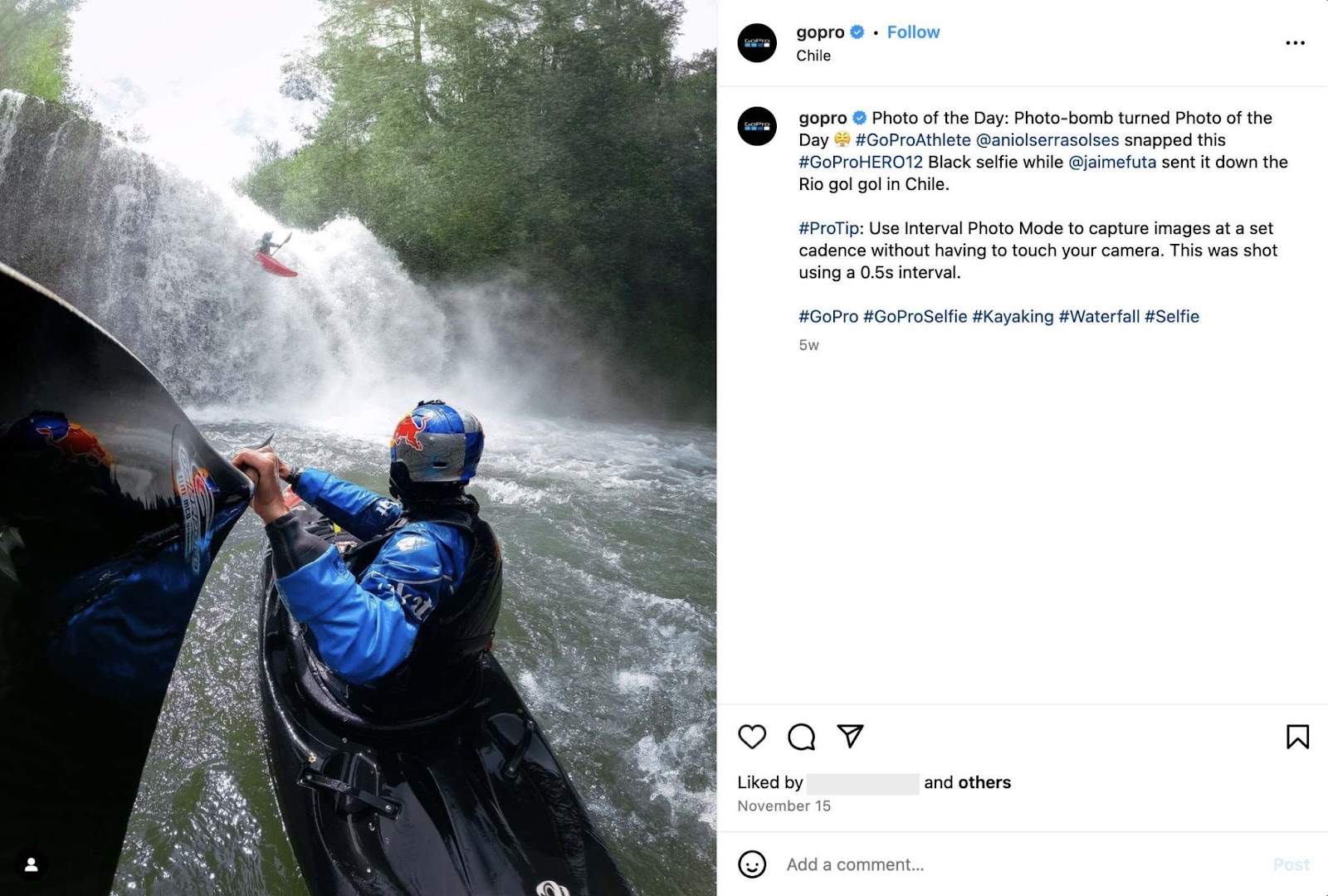 GoPro's Instagram post featuring UGC