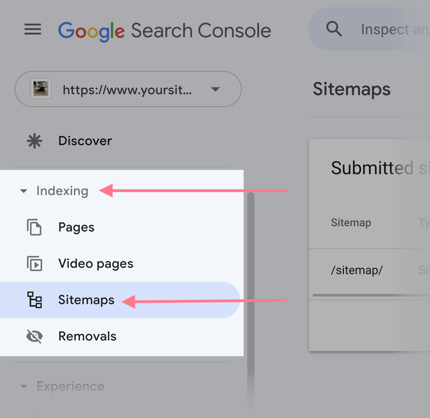 Navigation to sitemaps in google search console