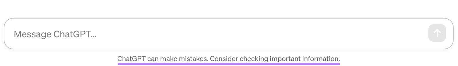 Warning field under ChatGPT chat input underlined.