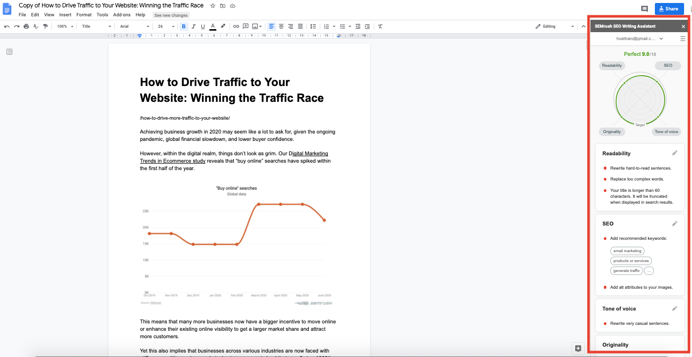 SEMrush SEO Writing Assistant tool screenshot