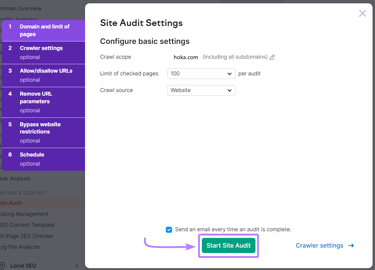 Site Audit Settings