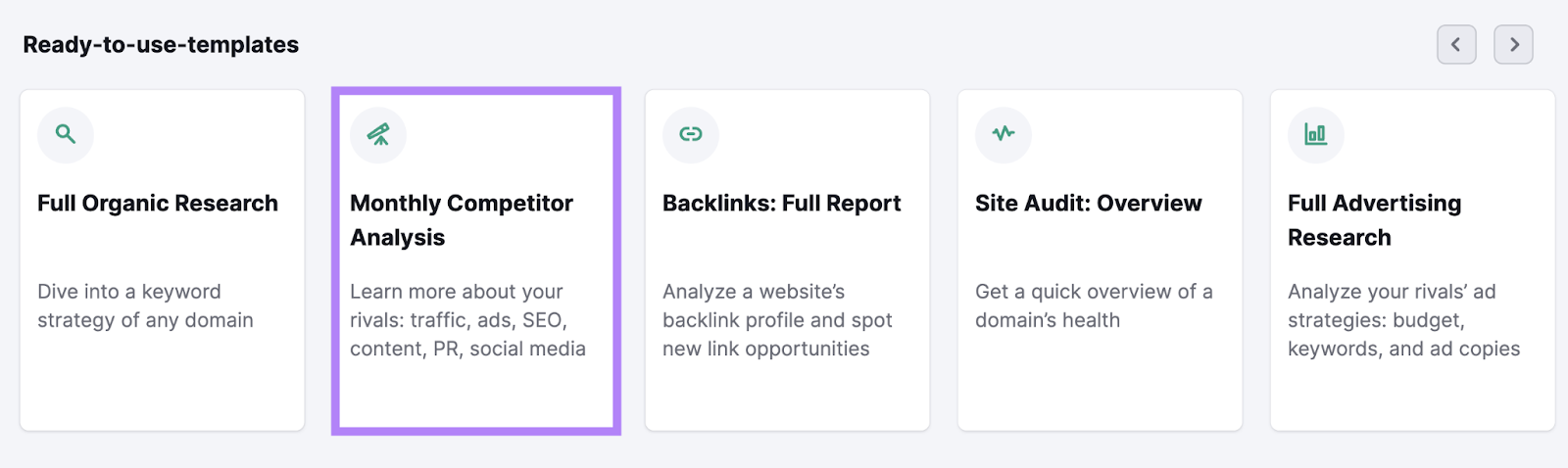 “Monthly Competitor Analysis" template selected in My Reports