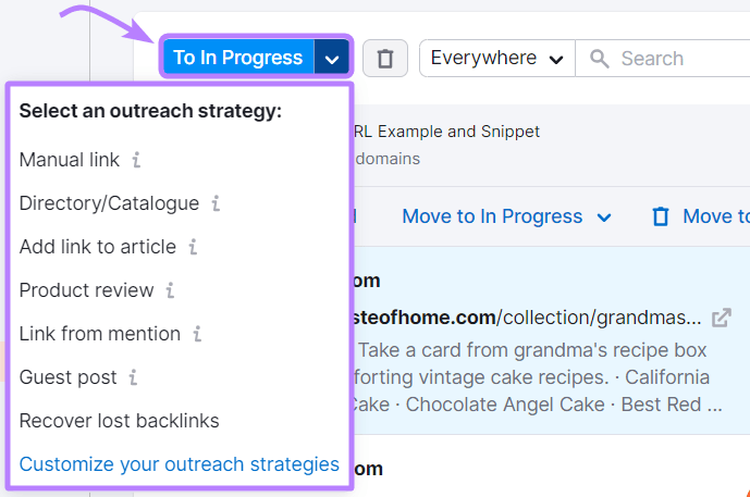 "To In Progress" drop-down menu