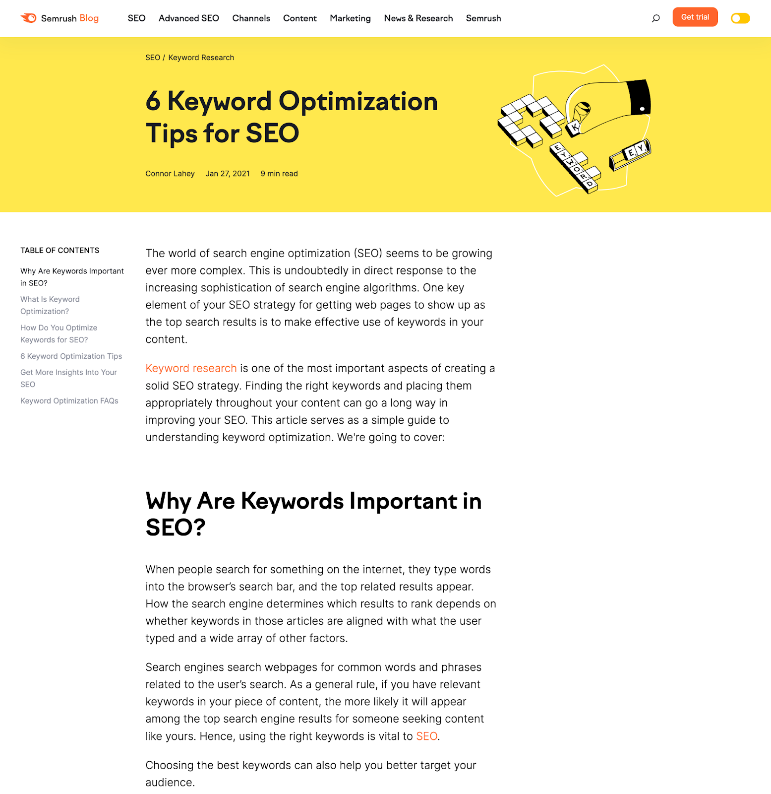 Semrush blog on keyword optimization tips