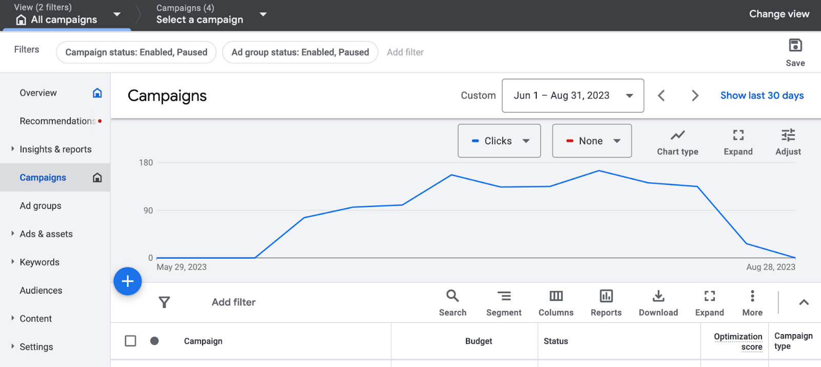 Google Ads overview dashboard