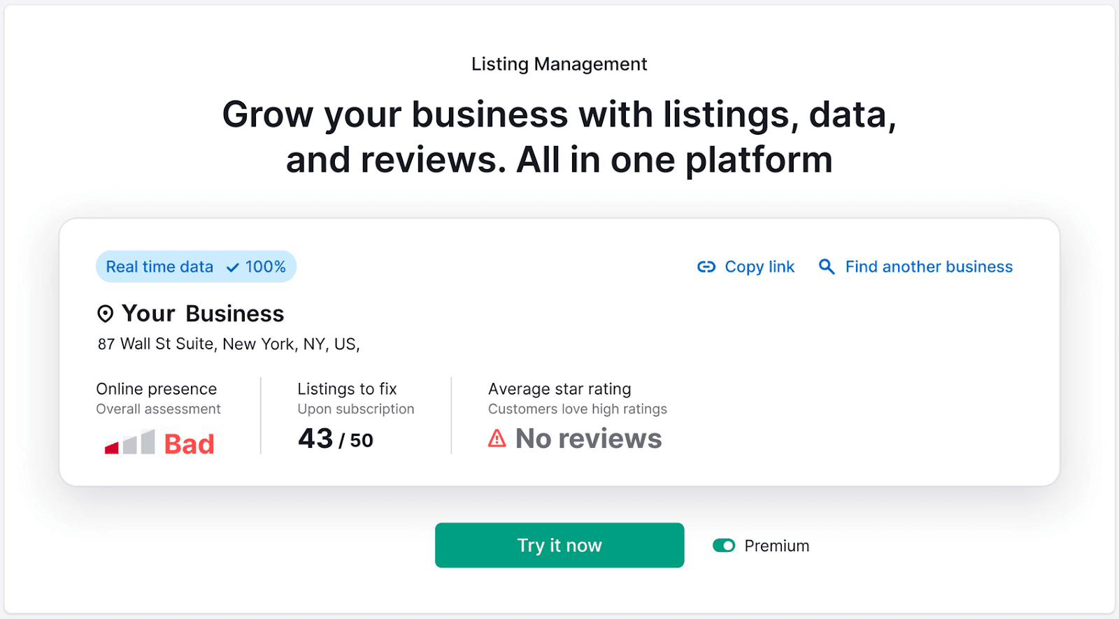 A summary of business’s local visibility in Listing Management tool