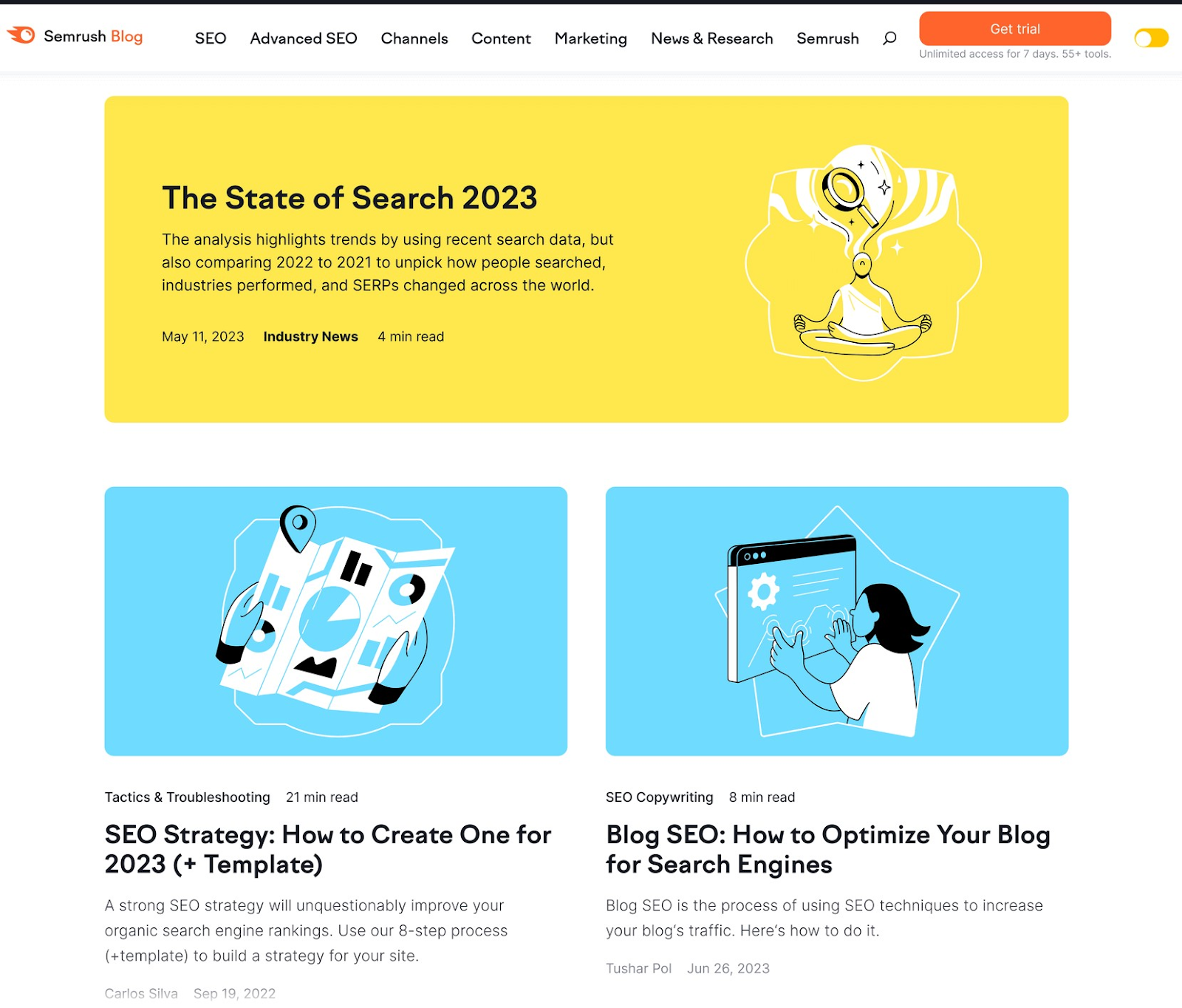 Semrush Blog homepage