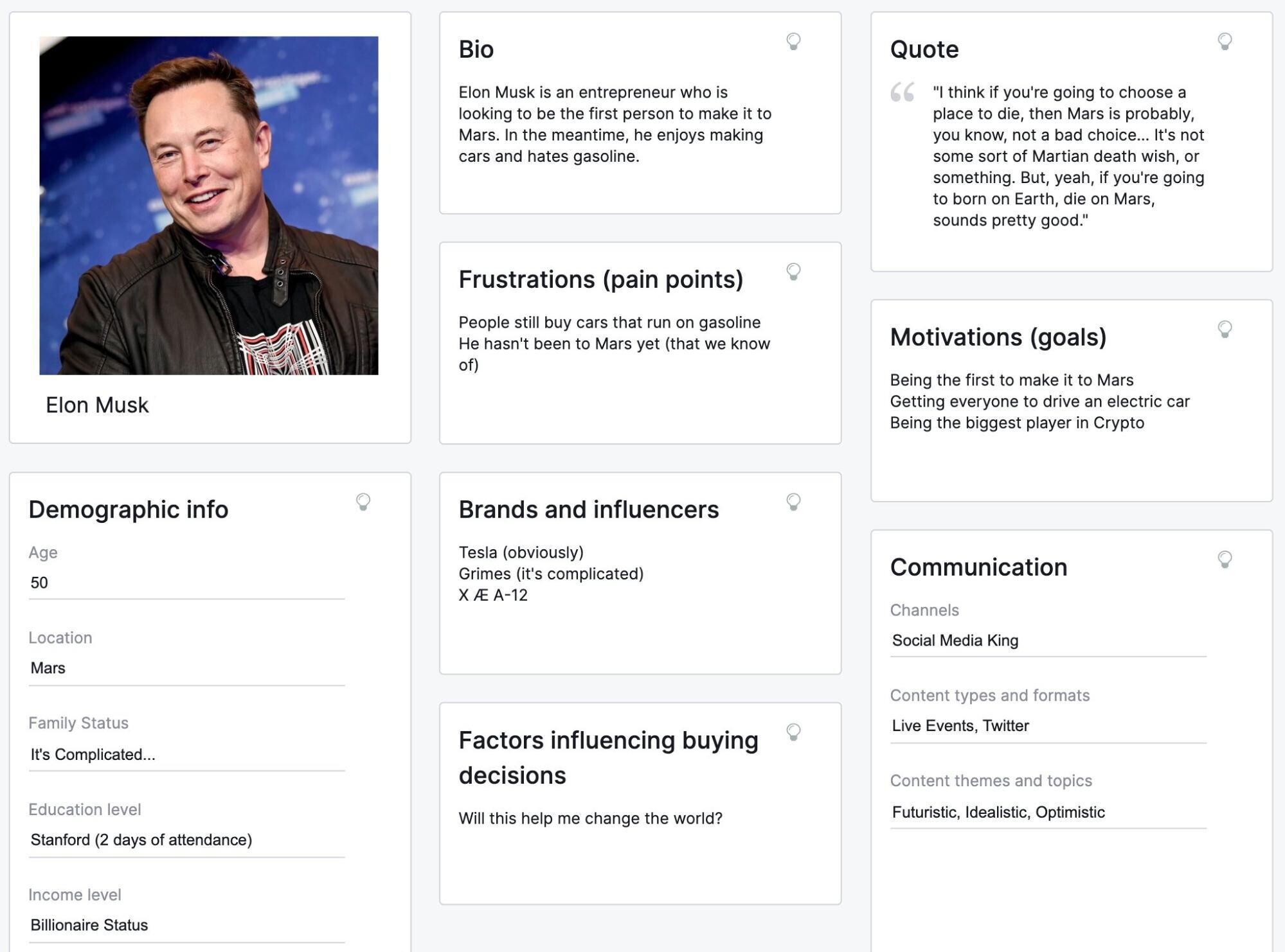 Unusual buyer persona example - Elon Musk