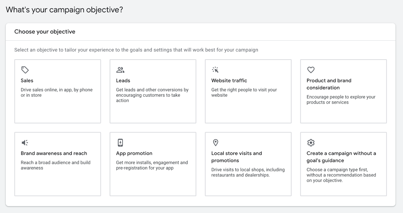 Choosing a campaign objective in Google Ads
