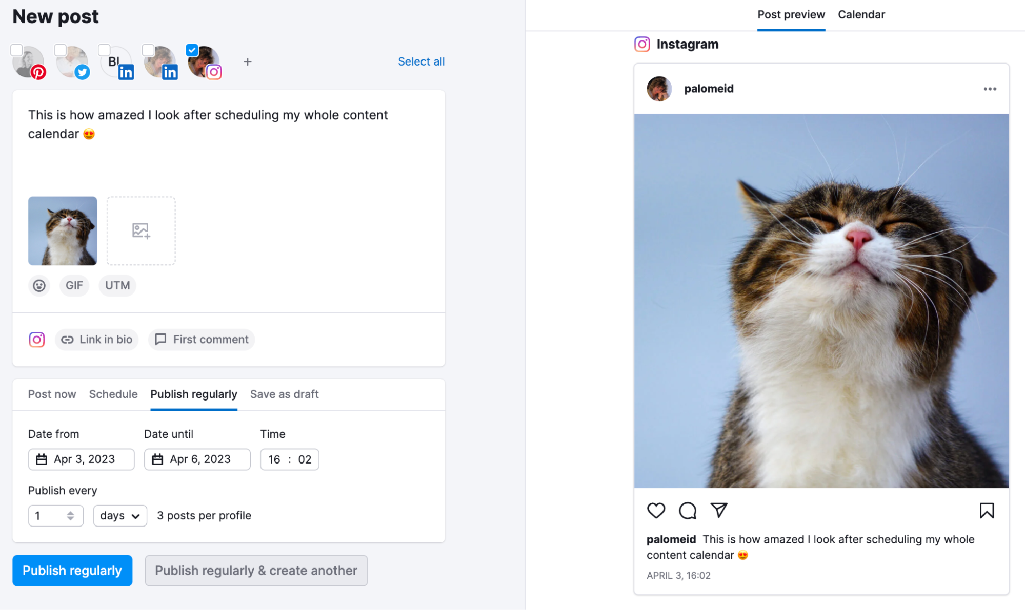 In Social Poster, preview how your Instagram posts will appear to users.