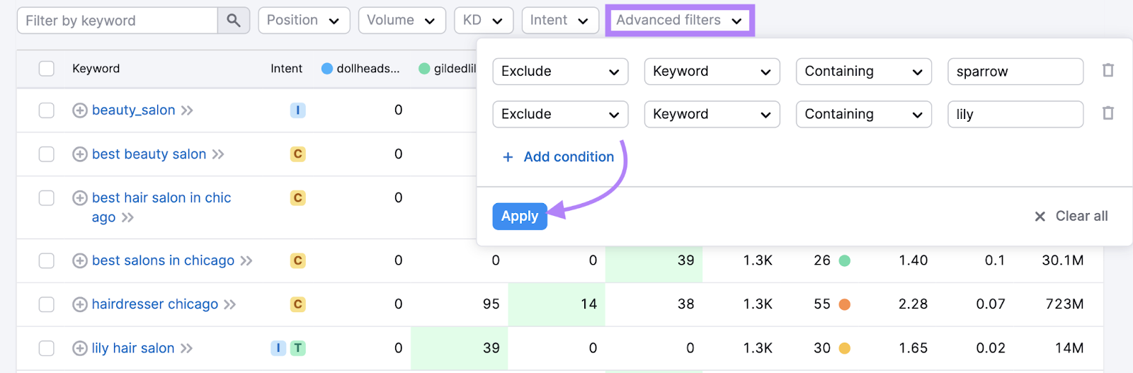 advanced filter to exclude brand names