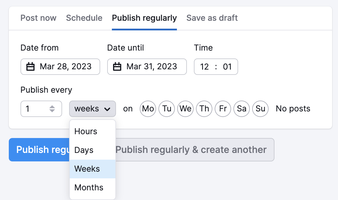 With the Social Poster tool, you can schedule posts to publish regularly. 