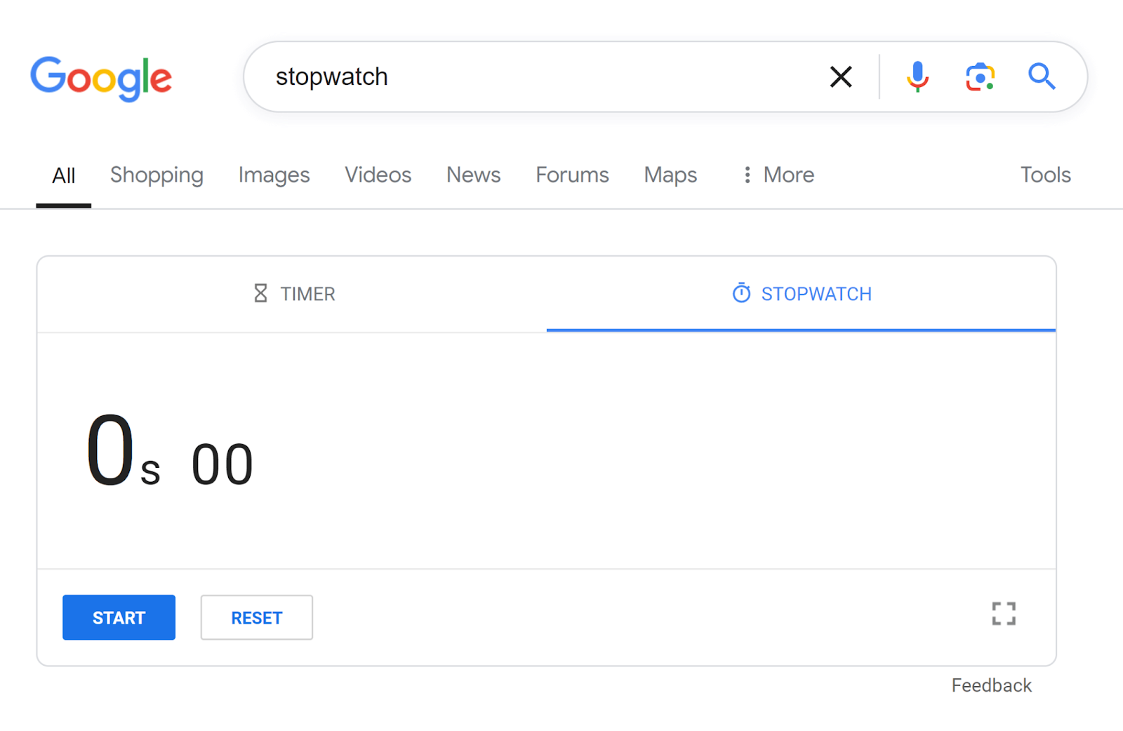 Google SERP for 'stopwatch'