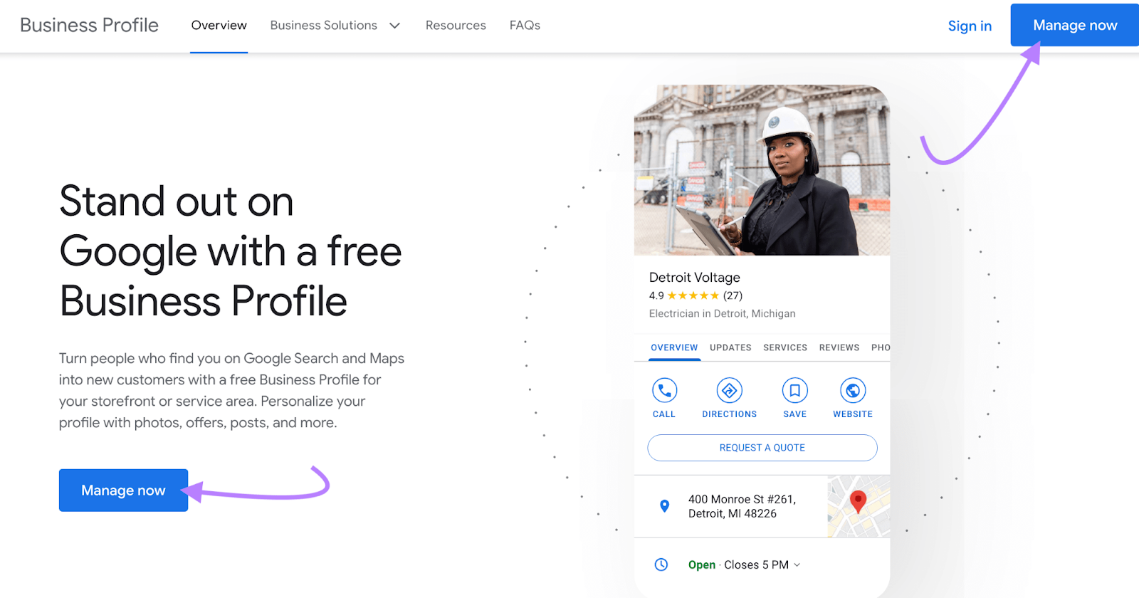 Google Business Profile landing page